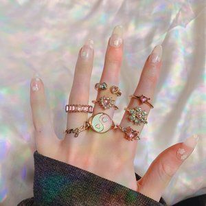 🤍 Pink Cute Ring Set